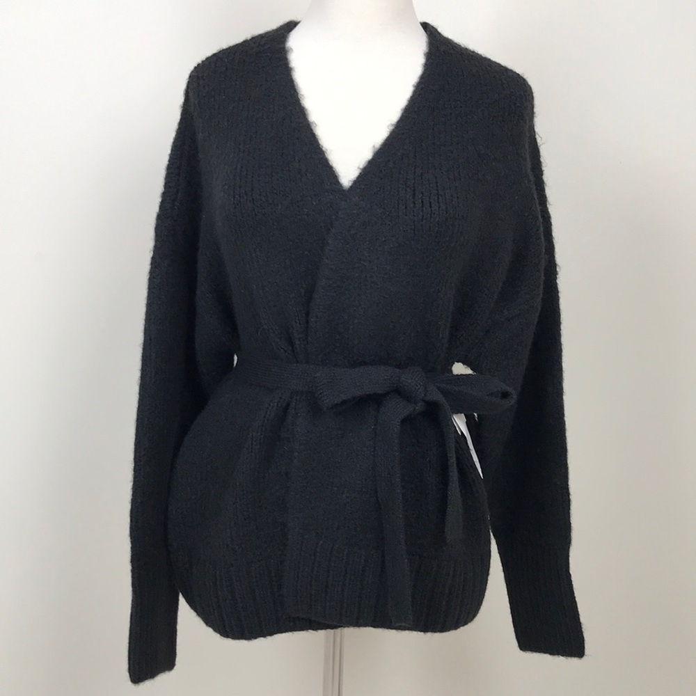 Black Knit Crunchy Cardigan with Tie